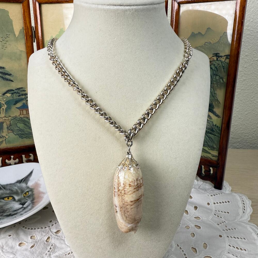 Shell Pendant Silver Tone Chain Necklace Boho Fairy Mermaid Hippie Coastal